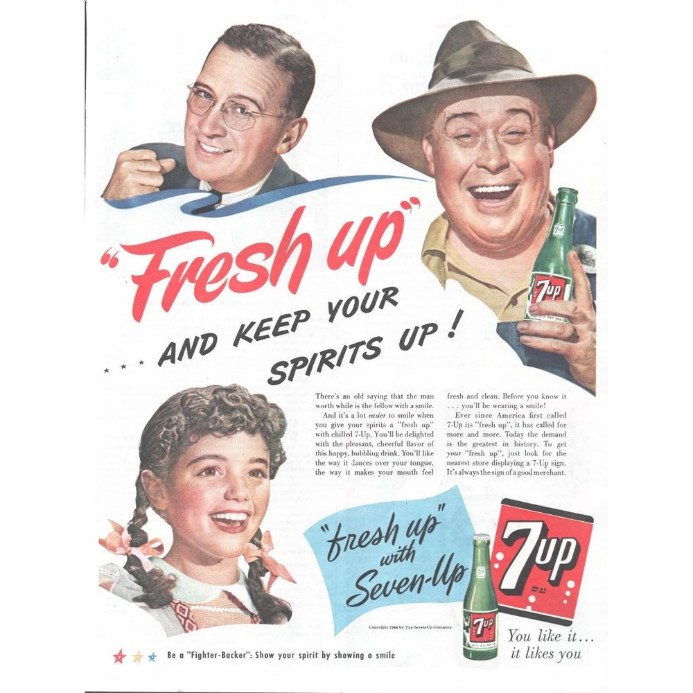 1944 7-Up Soda Pop Fresh Up Spirits Up Vintage Print Ad 7up WW2 War Wall Art